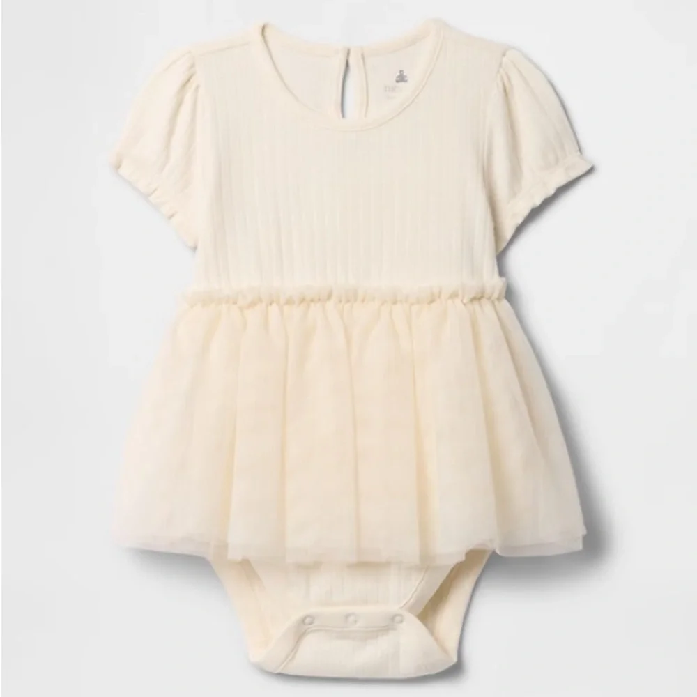 GAP Factory Baby Girl Pointelle Tulle Bodysuit Dress 0–3M NWT